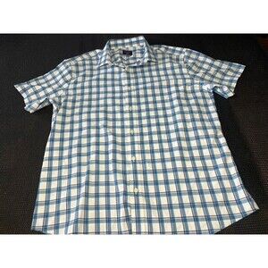 UNTUCKit SLIM‎ FIT Shirt Mens XL Blue Plaid Short Sleeve Button Up Polyester